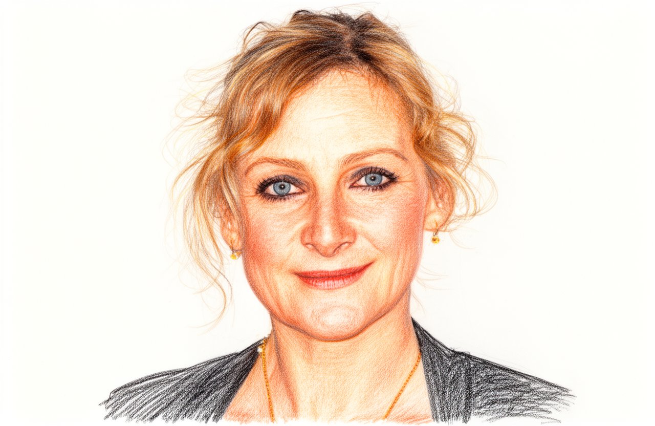 Drawn portrait of Lesley Sharp