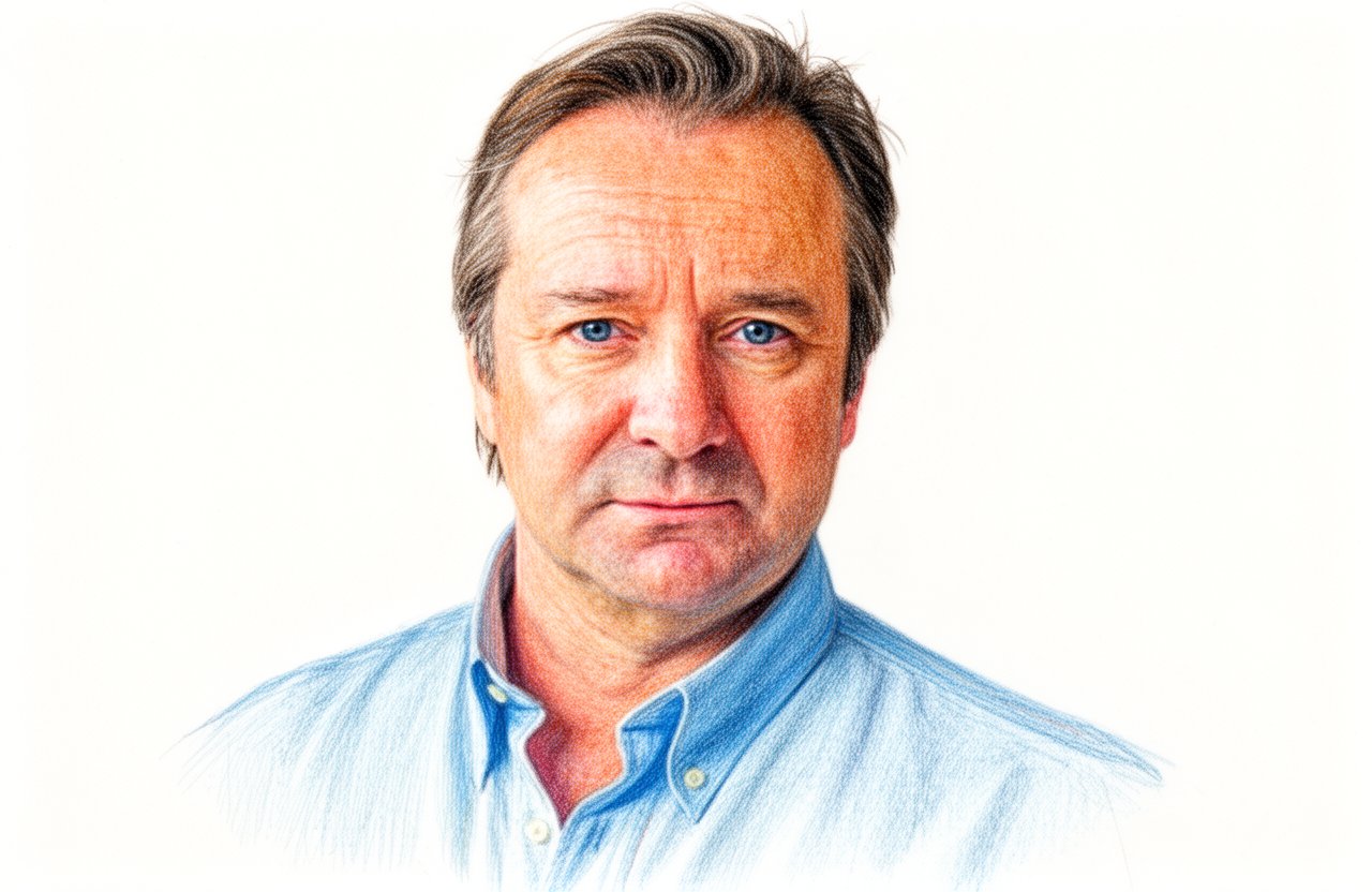 Drawn portrait of Neil Pearson