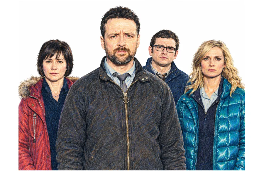Hinterland. A Welsh crime drama made by Fiction Factory for S4C and BBC Cymru Wales. Starring Richard Harrington, Mali Harries and Hannah Daniel.